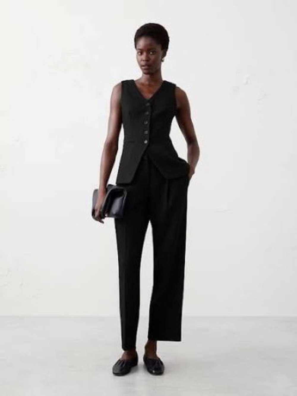 Banana Republic Factory Black V-Neck Buttoned Vest